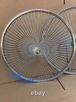 Bicycle 26 Steel Chrome Wheels 140 SPOKES Front/ Rear CRUISER LOWRIDER OG Bike