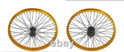 Bike 20 x 2.125 Alloy Gold Front Wheel & Rear Wheel 9T Driver 48 Spoke D- Wall