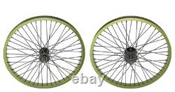 Bike 20 x 34mm Alloy Front & Rear Wheel 9T Driver 48 Spoke Wall Green