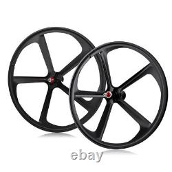 Bike Fixed Gear Fixie Single Speed Bike Front Rear 5 spoke Wheel Set 700c Black