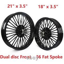 Black 36 Fat Spoke 21 18 Tubeless Wheels Rim For Harley Softail Dyna Sportster