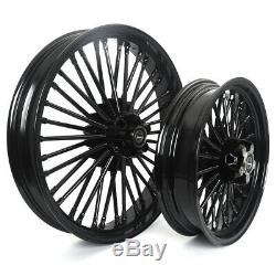 Black 36 Fat Spoke Wheel 21X3.5 & 16X3.5 Wheels Rim Set For Dyna Softail Touring