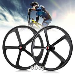 Black 700C Bicycle 5-Spoke Front+Rear Wheel Set Fit Tire Size 700x23c/25c/28c