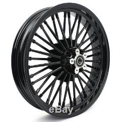 Black Fat Spoke Wheel Single Disc 21x3.5 18x3.5 For Dyna Softail FLST Sportster