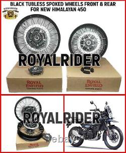 Black Tubeless Spoked Wheels Front & Rear Fit For Royal Enfield Himalayan 450