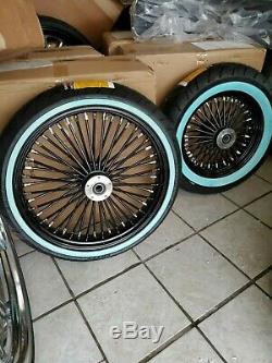 Blk 21 X 3.5 DD & 16 X 3.5 Fat Spoke Wheel Set WWW Tires Harley Flh 2000-2003