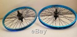 Blue ano 36 spoke DK BMX 20 wheel set 14mm rear axle 3/8 front nice used wheels