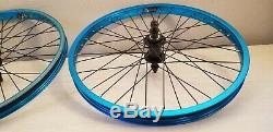 Blue ano 36 spoke DK BMX 20 wheel set 14mm rear axle 3/8 front nice used wheels