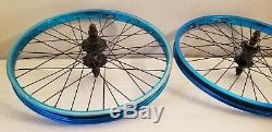 Blue ano 36 spoke DK BMX 20 wheel set 14mm rear axle 3/8 front nice used wheels