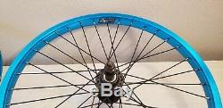 Blue ano 36 spoke DK BMX 20 wheel set 14mm rear axle 3/8 front nice used wheels