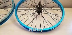 Blue ano 36 spoke DK BMX 20 wheel set 14mm rear axle 3/8 front nice used wheels