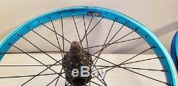 Blue ano 36 spoke DK BMX 20 wheel set 14mm rear axle 3/8 front nice used wheels