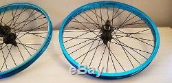 Blue ano 36 spoke DK BMX 20 wheel set 14mm rear axle 3/8 front nice used wheels