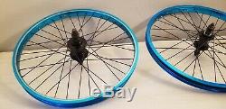 Blue ano 36 spoke DK BMX 20 wheel set 14mm rear axle 3/8 front nice used wheels