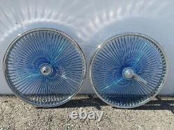 CHROME BICYCLE 20 STEEL WHEELSET With 140 BLUE SPOKES LOWRIDER CRUISER BIKES