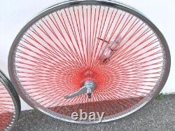 Chrome Bicycle 20 Steel Wheelset 140 Red Spokes Lowrider Cruiser Bikes