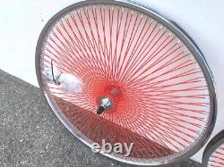 Chrome Bicycle 20 Steel Wheelset 140 Red Spokes Lowrider Cruiser Bikes