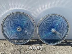 Chrome Bicycle 26 X 2.125 Steel Wheelset 140 Blue Spokes Lowrider Cruiser Bikes
