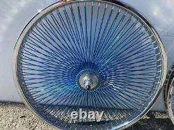 Chrome Bicycle 26 X 2.125 Steel Wheelset 140 Blue Spokes Lowrider Cruiser Bikes