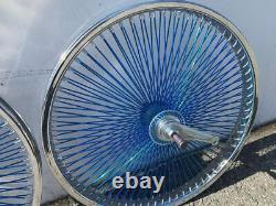 Chrome Bicycle 26 X 2.125 Steel Wheelset 140 Blue Spokes Lowrider Cruiser Bikes