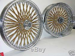 DNA MAMMOTH FAT 52 GOLD SPOKE WHEELS 18x3.5 FRONT & REAR TOURING SOFTAIL HARLEY