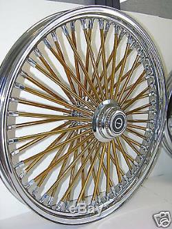 DNA MAMMOTH FAT 52 GOLD SPOKE WHEELS 18x3.5 FRONT & REAR TOURING SOFTAIL HARLEY