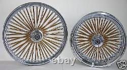 DNA MAMMOTH FAT 52 GOLD SPOKE WHEELS 21x3.5 18x3.5 TOURING OR SOFTAIL HARLEY