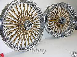 DNA MAMMOTH FAT 52 GOLD SPOKE WHEELS 21x3.5 18x3.5 TOURING OR SOFTAIL HARLEY