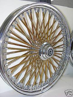 DNA MAMMOTH FAT 52 GOLD SPOKE WHEELS 21x3.5 18x3.5 TOURING OR SOFTAIL HARLEY