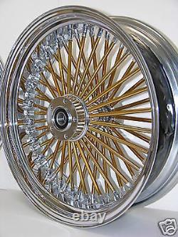 DNA MAMMOTH FAT 52 GOLD SPOKE WHEELS 21x3.5 18x3.5 TOURING OR SOFTAIL HARLEY