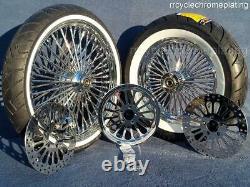 DNA Mammoth 52 Spoke Chrome Wheels 2 Rotors Pulley Tire Harley 08-21 Deluxe
