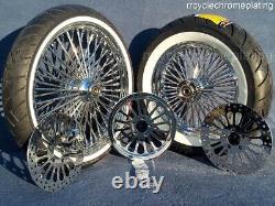 DNA Mammoth 52 Spoke Chrome Wheels 2 Rotors Pulley Tires Harley 08-21 Heritage
