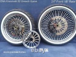 DNA Mammoth 52 Spoke Chrome Wheels 2 Rotors Pulley Tires Harley 08-23 Deluxe
