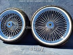DNA Mammoth 52 Spoke Chrome Wheels 2 Rotors Pulley Tires Harley 08-23 Deluxe