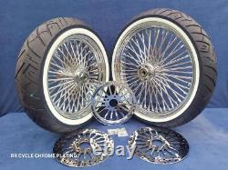 DNA Mammoth 52 Spoke Chrome Wheels 2 Rotors Pulley Tires Harley 08-23 Heritage