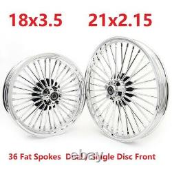 Fat Spoke 21 & 18 Chrome Wheels Rims Set For Softail FXST Dyna FXDWG Sportster