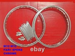 Fit SUZUKI M12 M15 FRONT & REAR CHROME WHEEL RIM 2Pcs. + SPOKE SET 72 Pcs. Mi