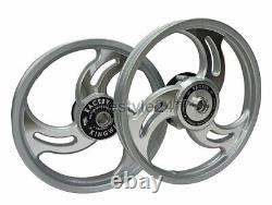 Front and Rear 3 Spoke Silver Alloy Wheel Rims For Royal Enfield Classic 500cc