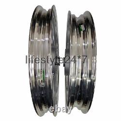 Front and Rear Silver Alloy Wheel Rims 2 Spoke For Royal Enfield Classic 500