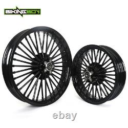 Gloss Black 21x3.5 & 16x3.5 Fat Spoke Front Rear Tubeless Wheel Rim Softail Dyna