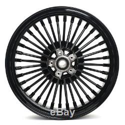 Gloss Black Fat Spoke 3.5x16 Wheels Set Chrome Rim For FXDWG FLHTC Fatboy FLSTF