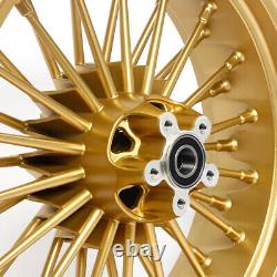 Gold 21/18'' fat spoke Front Rear Wheels Single Disc for Dyna Super Glide FXDB