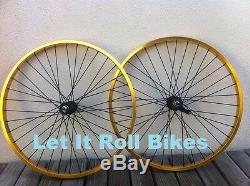 Gold 26 x 2.125 Alloy WheelSet 12G Heavy Duty Spokes Cruiser Bikes