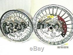 HARLEY CHROME 28 SPOKE FRONT & REAR WHEEL RIMS WithROTORS 10-18OUTRIGHT SALE