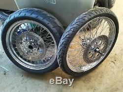 HARLEY EVO SOFTAIL DYNA CHOPPER 60 SPOKE 21 18 in chrome 180 WHEELS rims tires