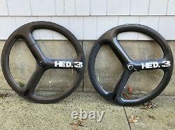 HED 3c Carbon Tri Spoke Tubular Wheel Set Front & Rear 700c TT Aero