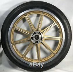 Harley 9 Spoke Mag Wheels Gold Sturgis Daytona Anniversary Sportster Dyna Fxr Hd