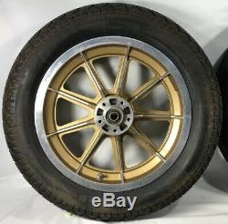 Harley 9 Spoke Mag Wheels Gold Sturgis Daytona Anniversary Sportster Dyna Fxr Hd