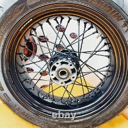 Harley Davidson Dyna Softail Spokes Laced Rear Front Wheels Rims Tires Blackline