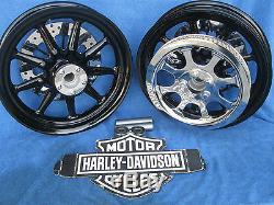 Harley Davidson Heritage ALL Black 9 Spoke Wheels Package Deal Easy Maintenance